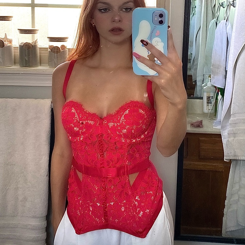 neon pink lingerie Victoria’s Secret corset<3